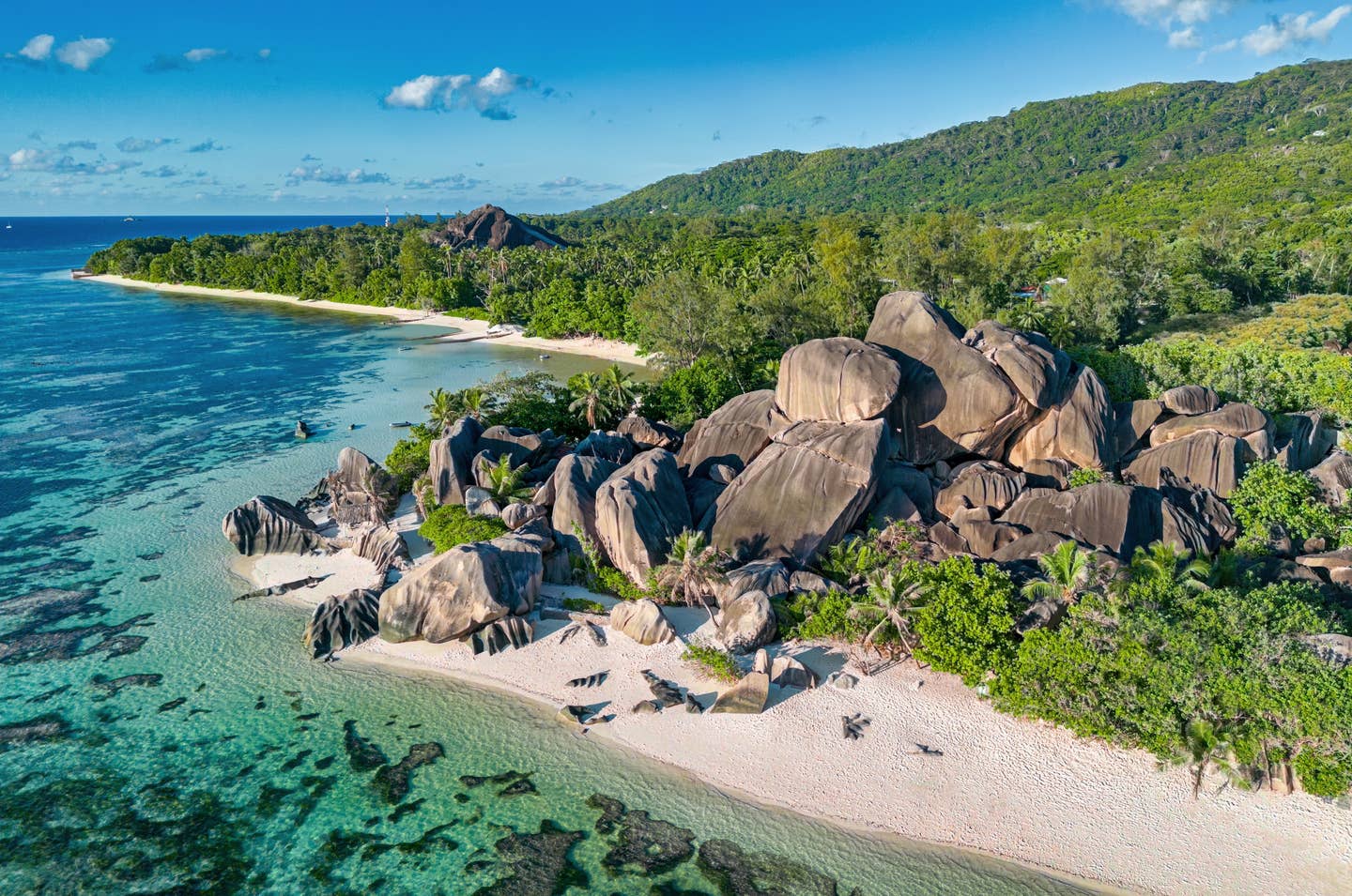 Strand mit Felsen und Natur auf den Seychellen