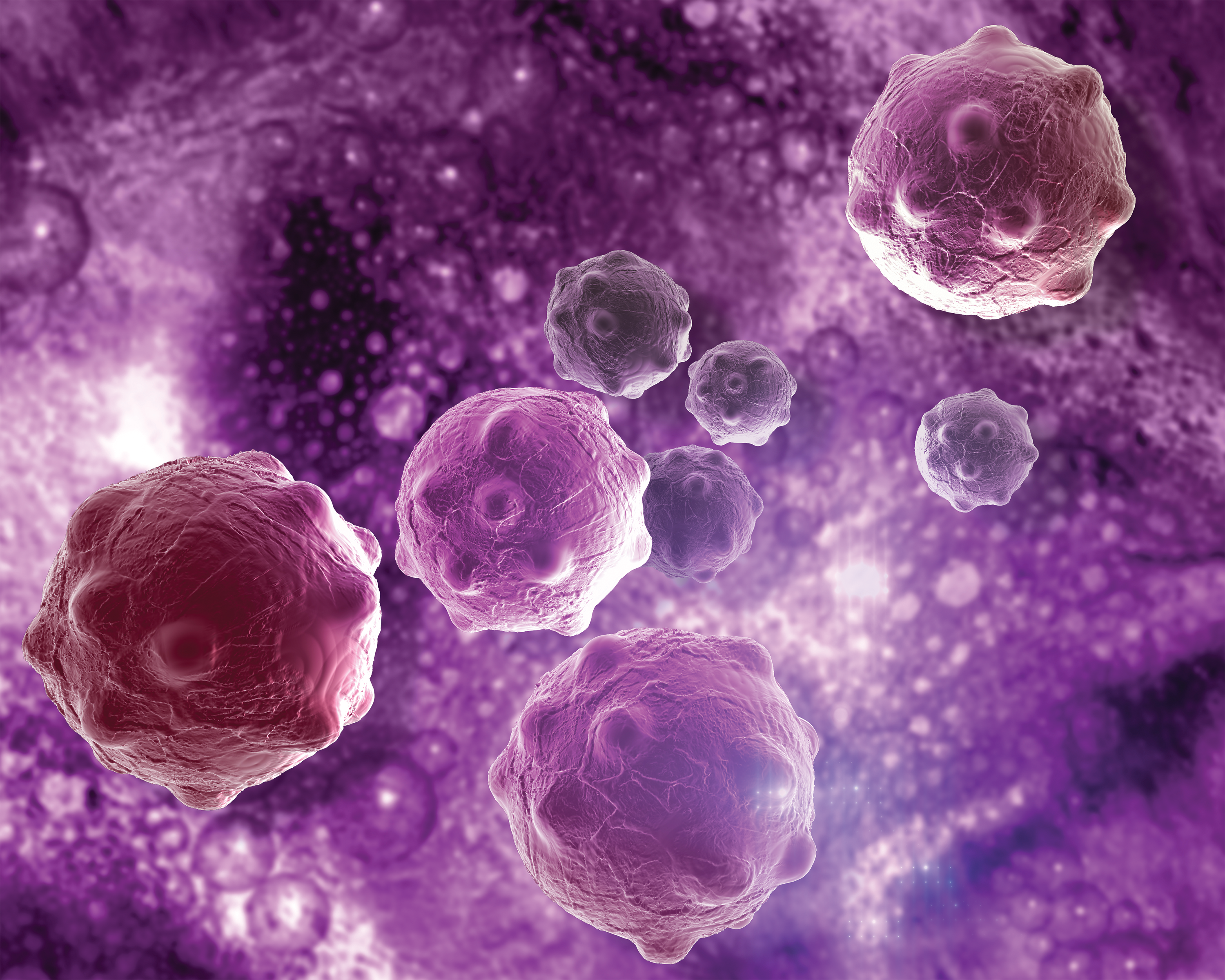 Man sieht eine Gruppe von Lungenkrebs Zellen.