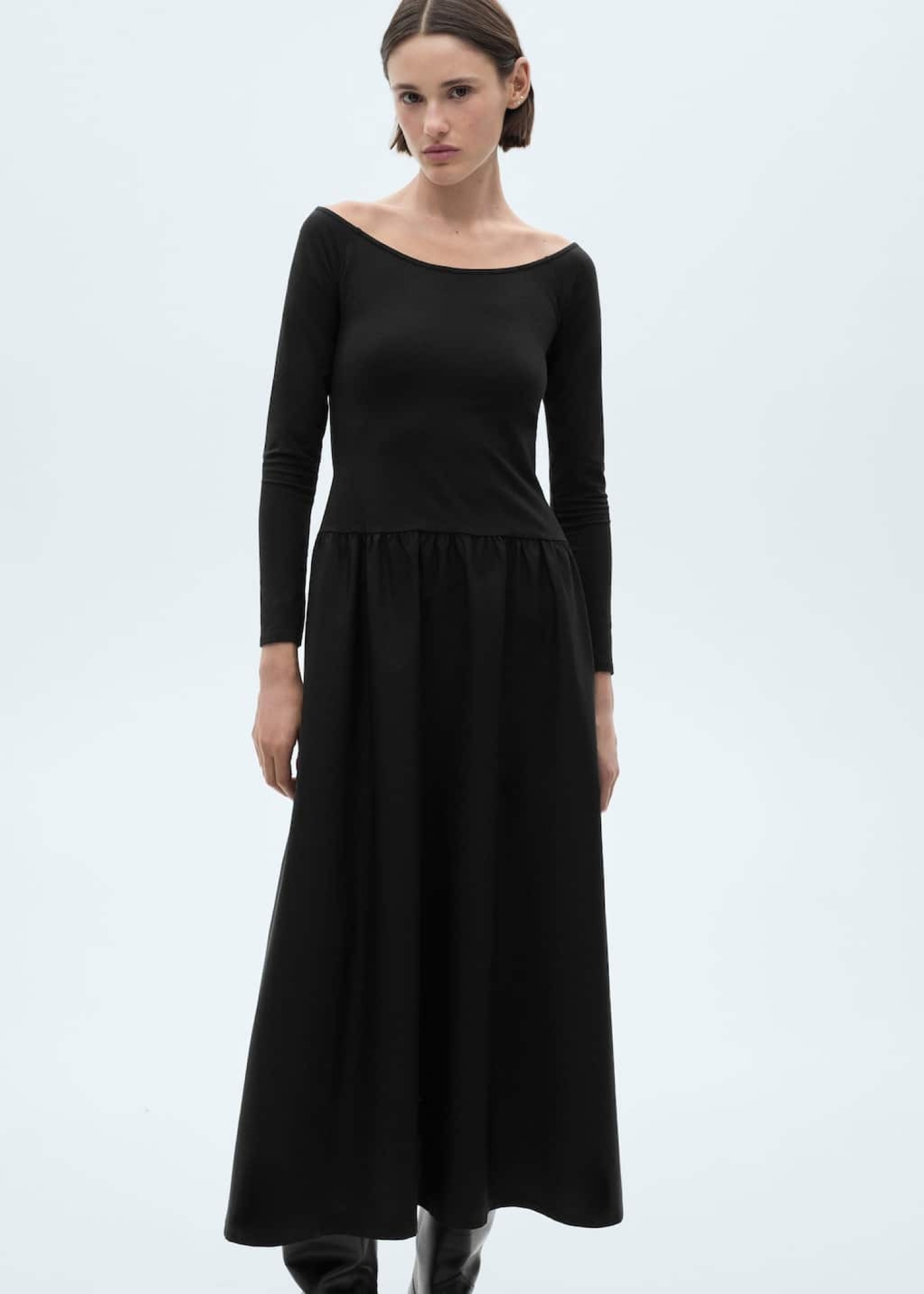 Mid-season outfits with a long black dress.