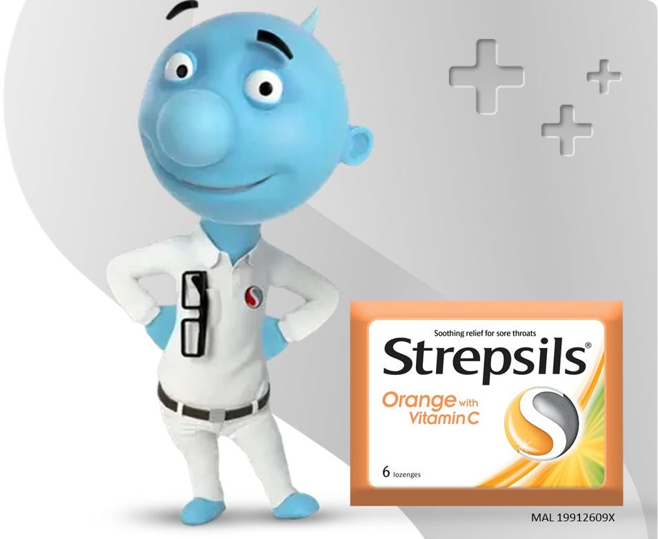 strepsils mascot with product