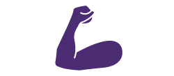 Image d'un bras musclé violet pour montrer que les nettoyants Cillit Bang sont : Tenace contre les taches, respectueux de vos surfaces.