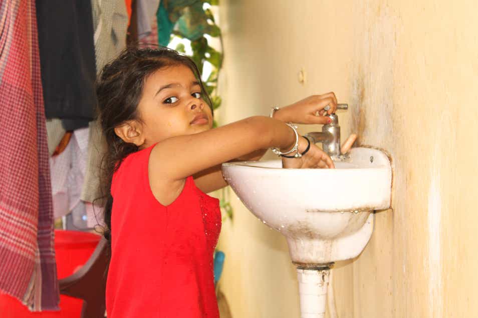 Girls Red Washing Hands