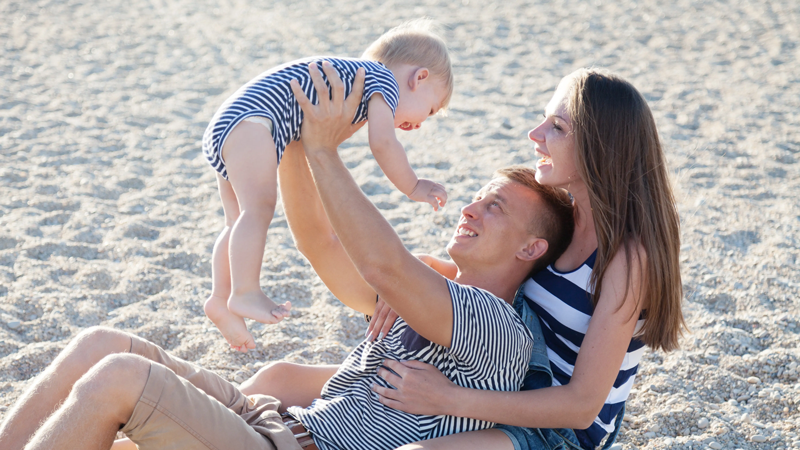 A family on a beach