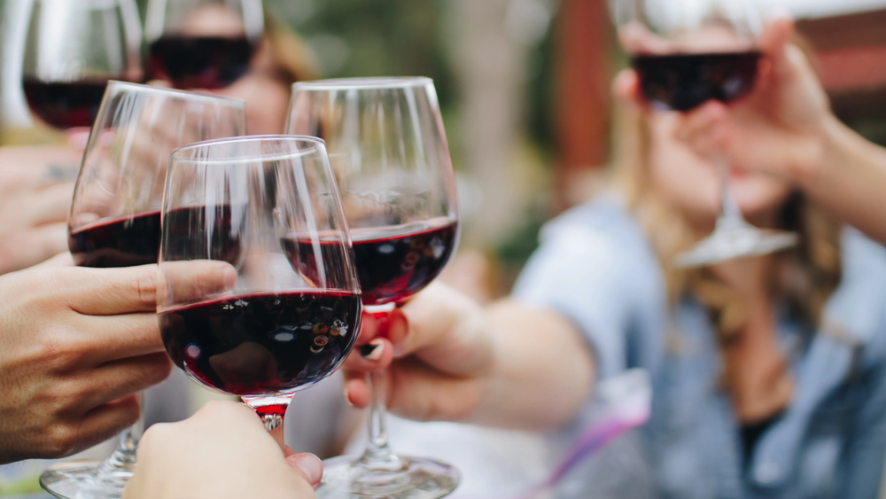 Group cheers with wine