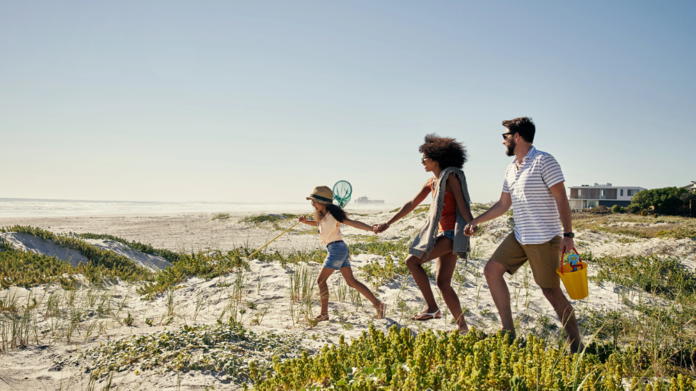 A multi-generation family walking through