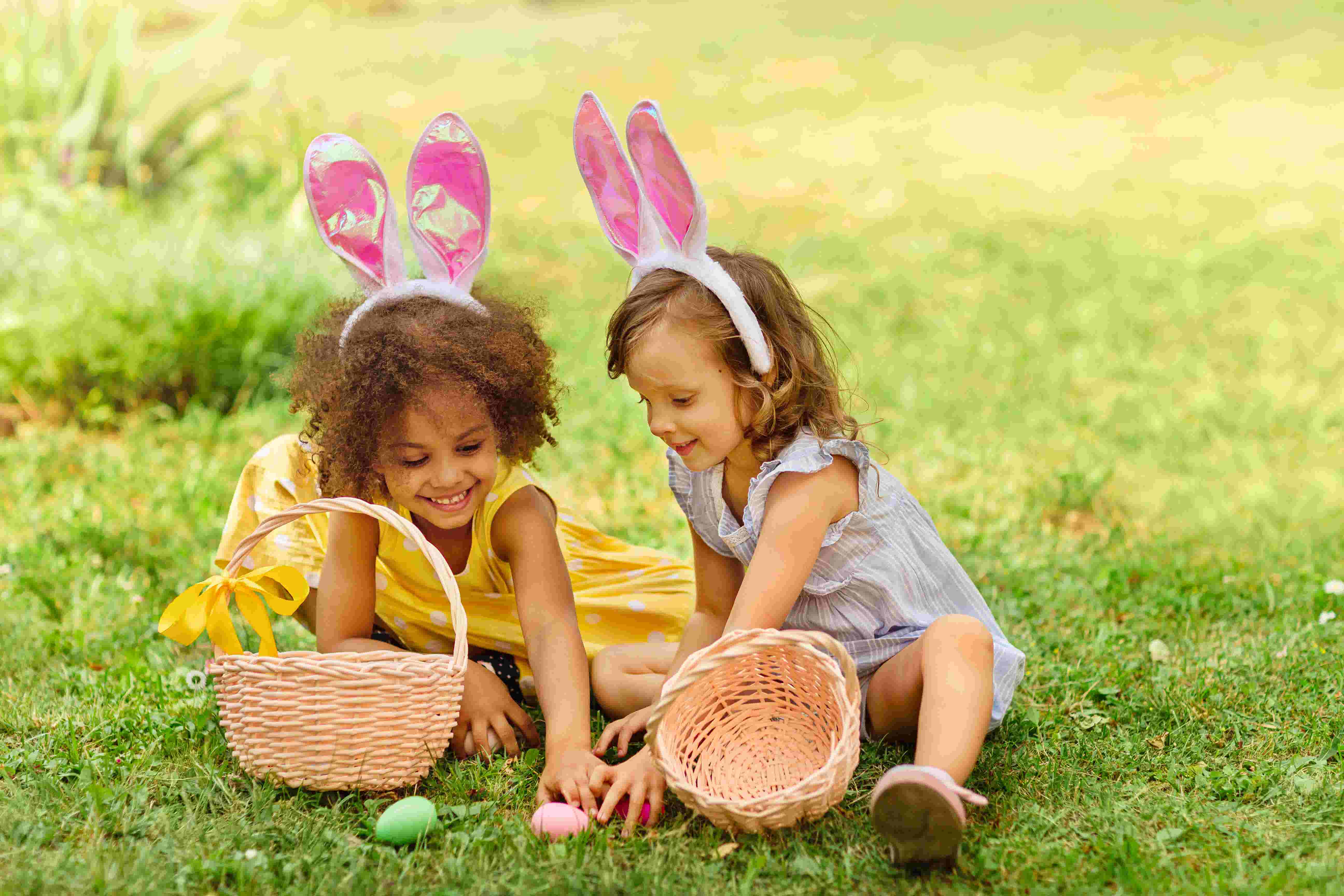 two young girls with Easter baskets 