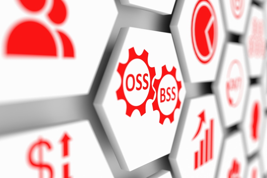OSS BSS business concept cell blurred background 3d illustration