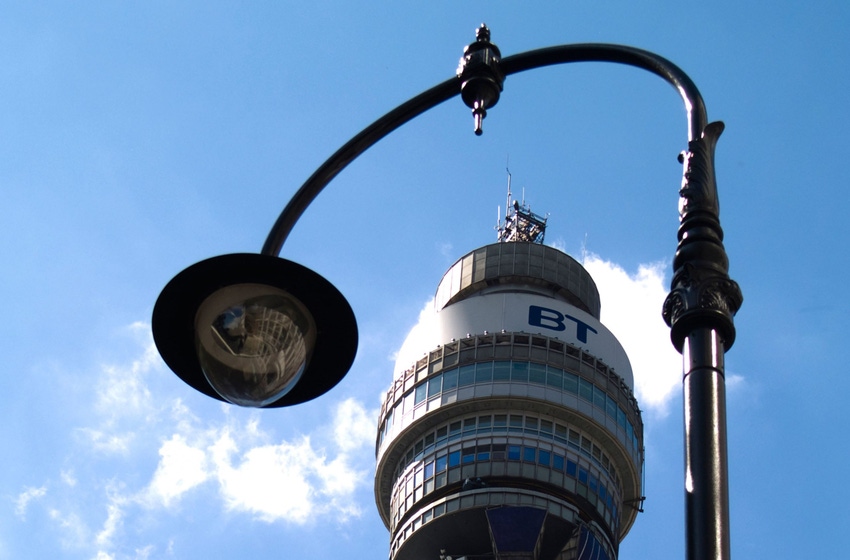 BT Tower framed by decorative lamp post