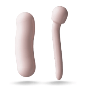 Two pink silicone massage tools or wellness devices on a white background