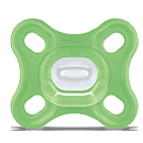 Green MAM comfort pacifier with four air holes and white center shield