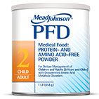 PKU Medical Food Powder canister with orange and blue label for dietary management of phenylketonuria