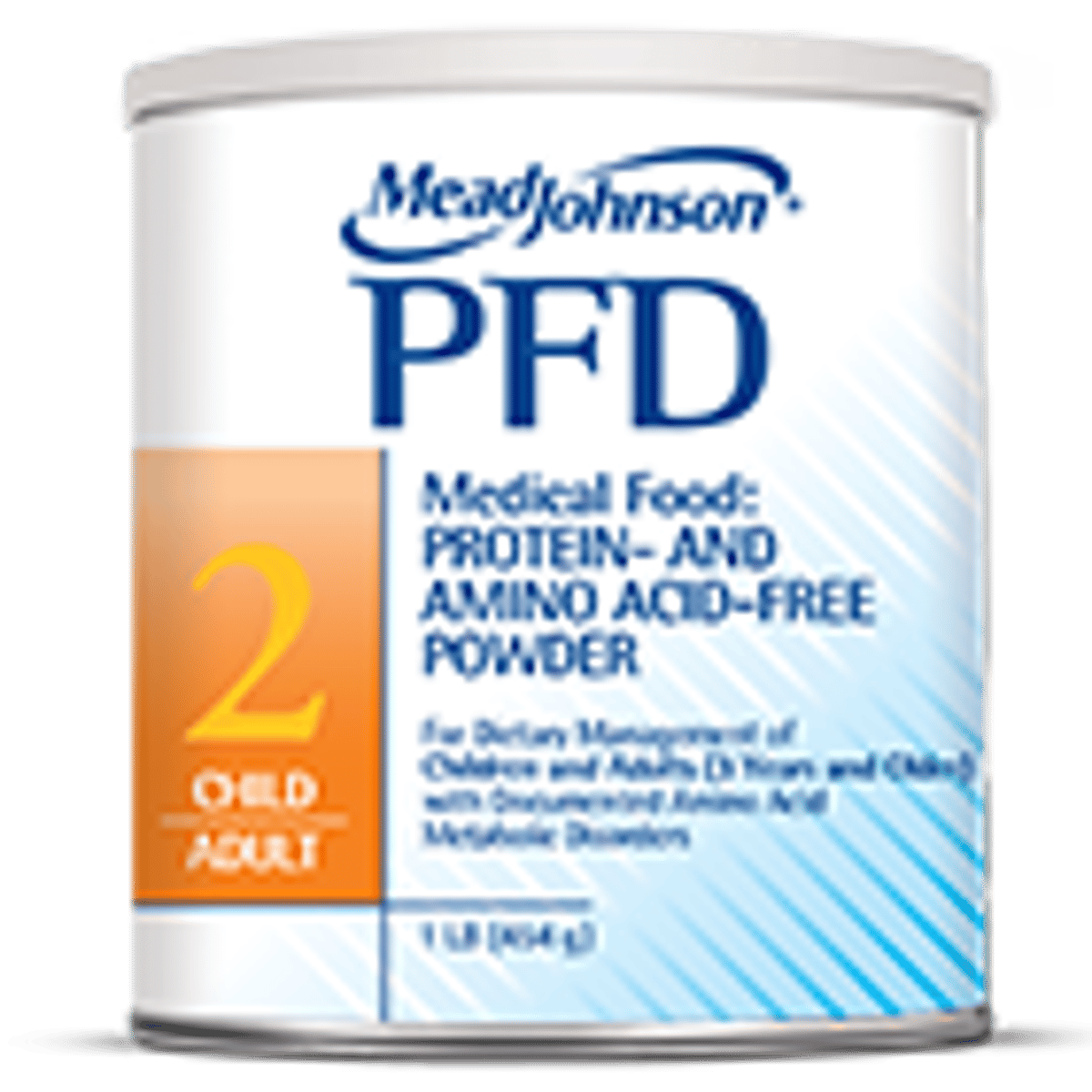 PKU Medical Food Powder canister with orange and blue label for dietary management of phenylketonuria