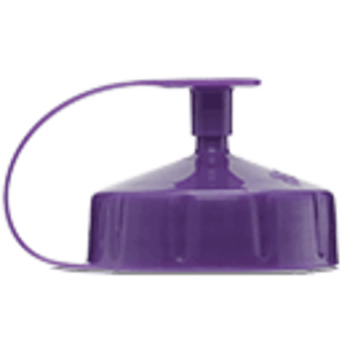 Purple medical transfer lid with curved tubing attachment for NeoMed bottles