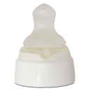 White orthodontic baby bottle nipple with wide base and tapered tip