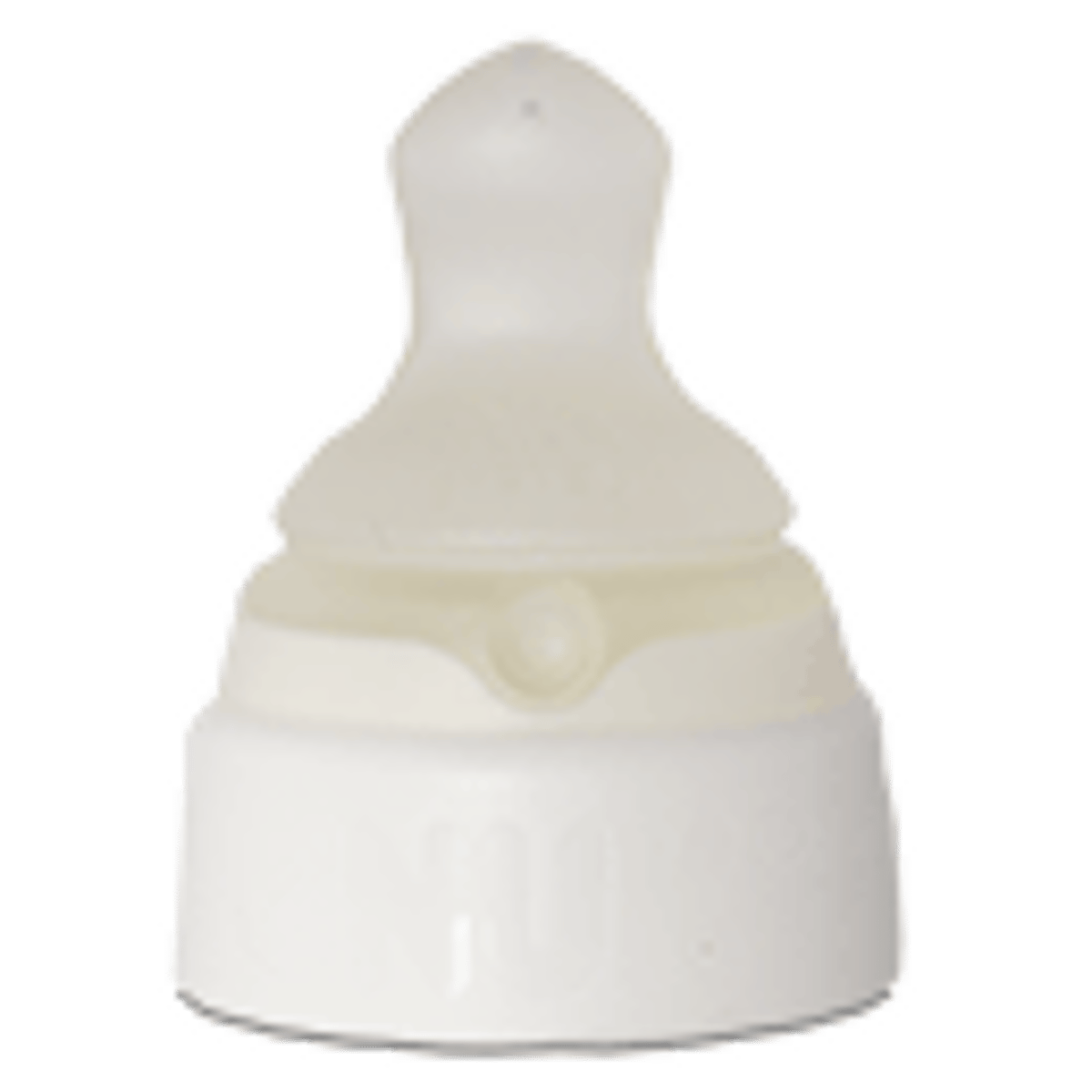White orthodontic baby bottle nipple with wide base and tapered tip