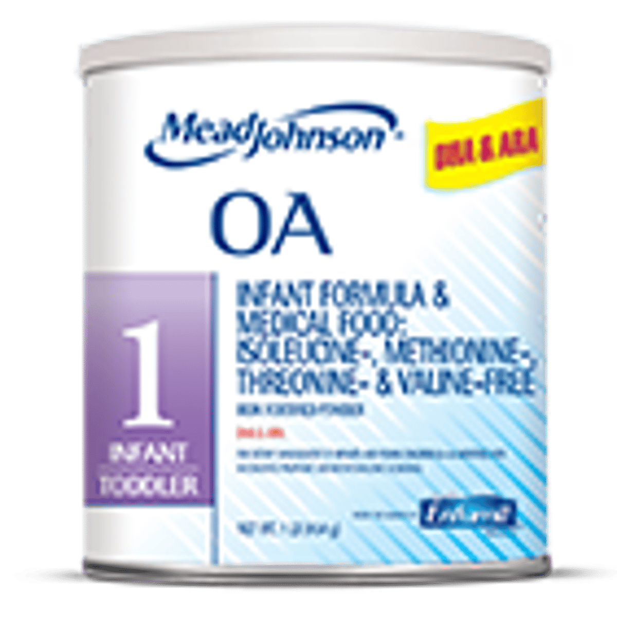 Mead Johnson OA-1 infant formula powder can for managing milk protein allergy and malabsorption conditions
