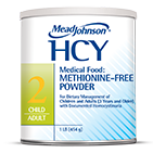 White cylindrical container of Methyl-Guard HCY medical food supplement powder, methionine-free formula for dietary management