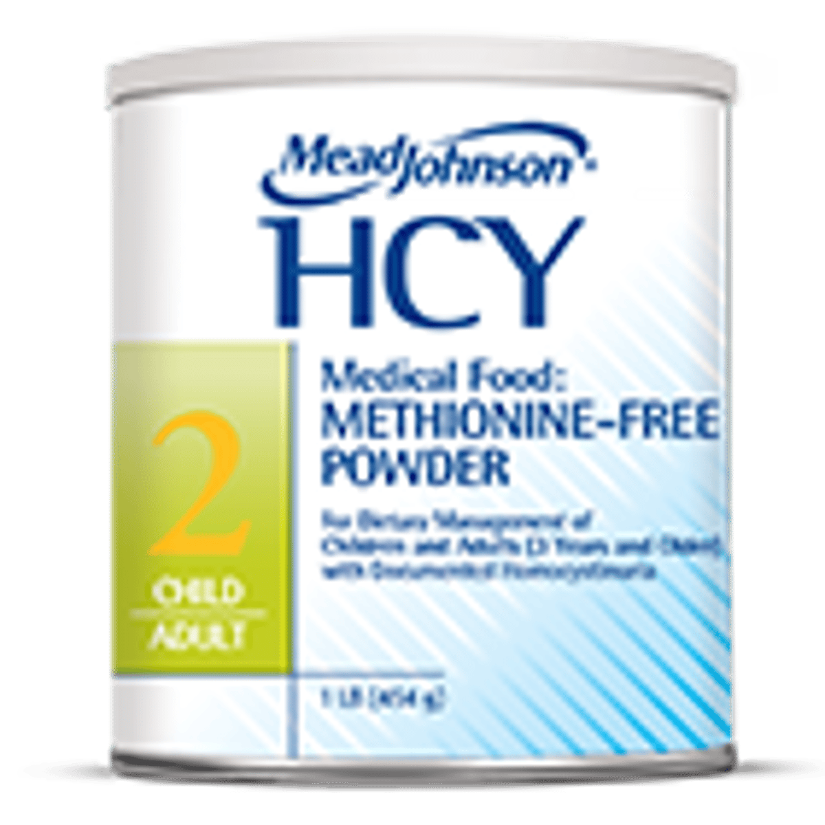 White cylindrical container of Methyl-Guard HCY medical food supplement powder, methionine-free formula for dietary management