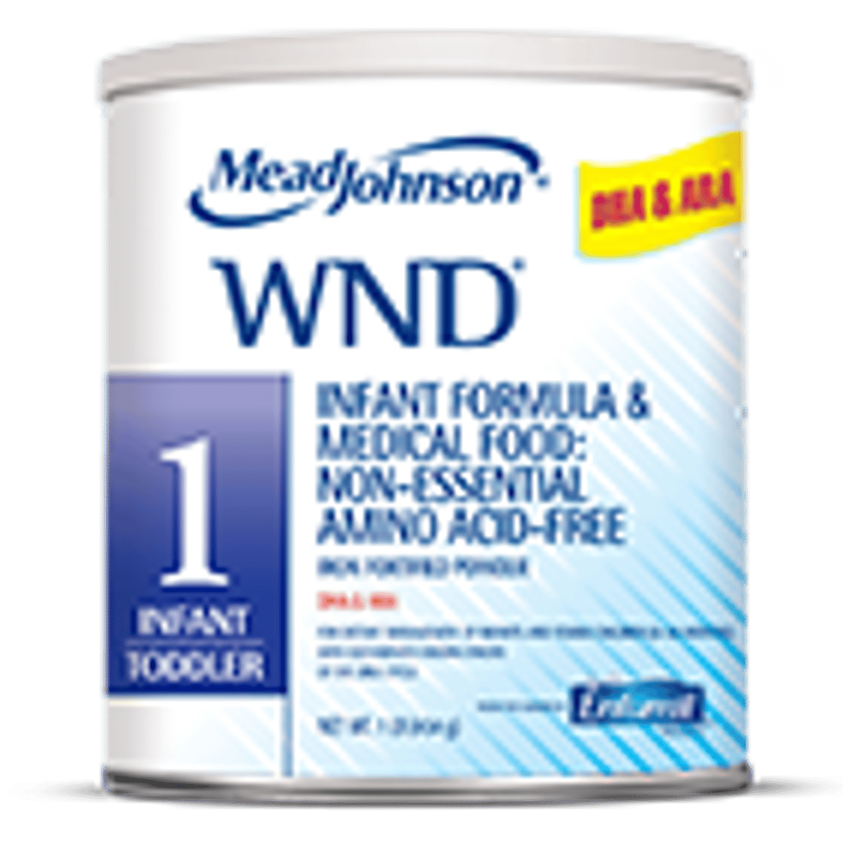 Mead Johnson WND1 infant formula powder can for premature babies, stage 1, white container with blue labeling