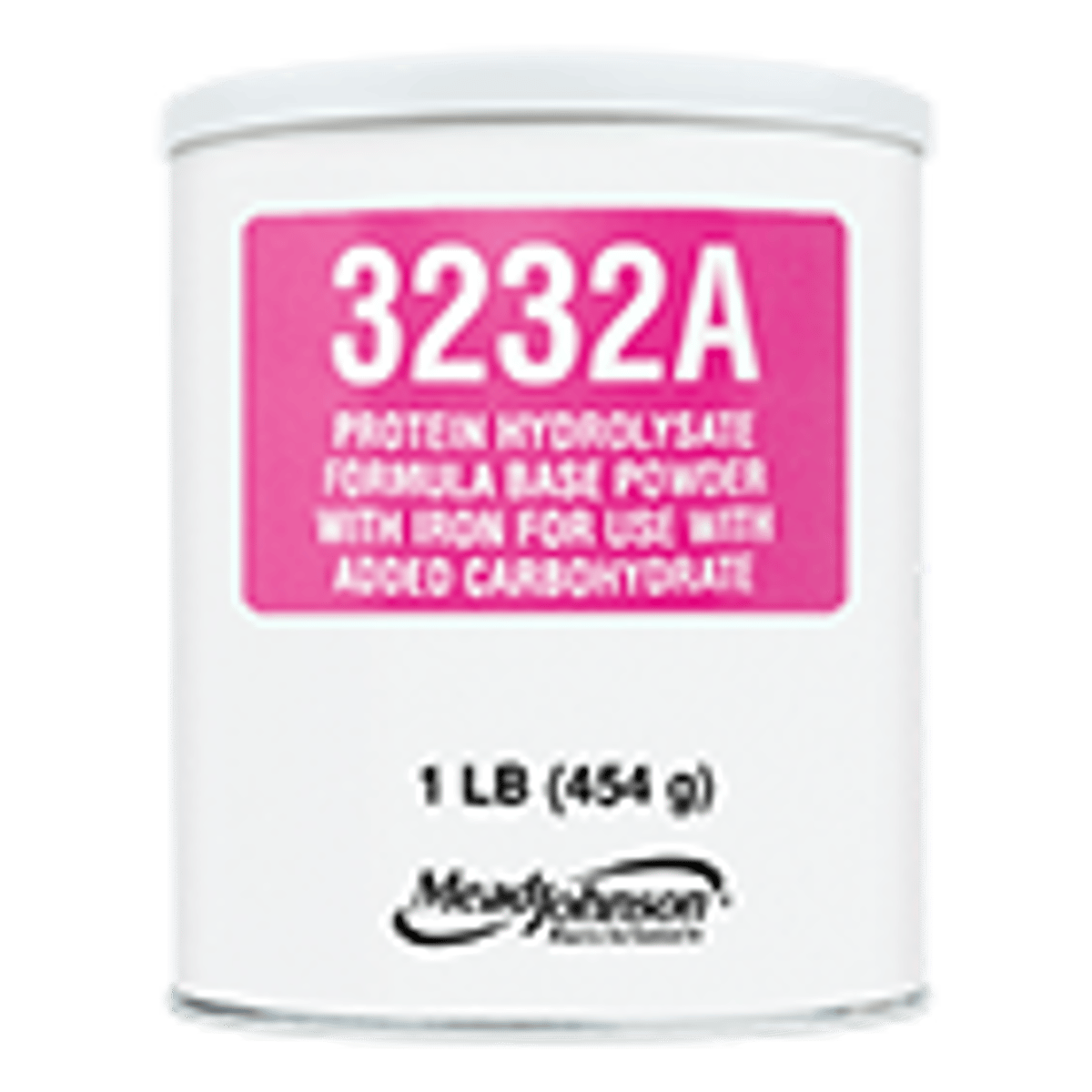 White container with pink label showing "3232A" powder product, 1 LB (454 g) size