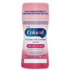 Enfamil Human Milk Fortifier liquid supplement bottle in pink and white packaging for premature infants