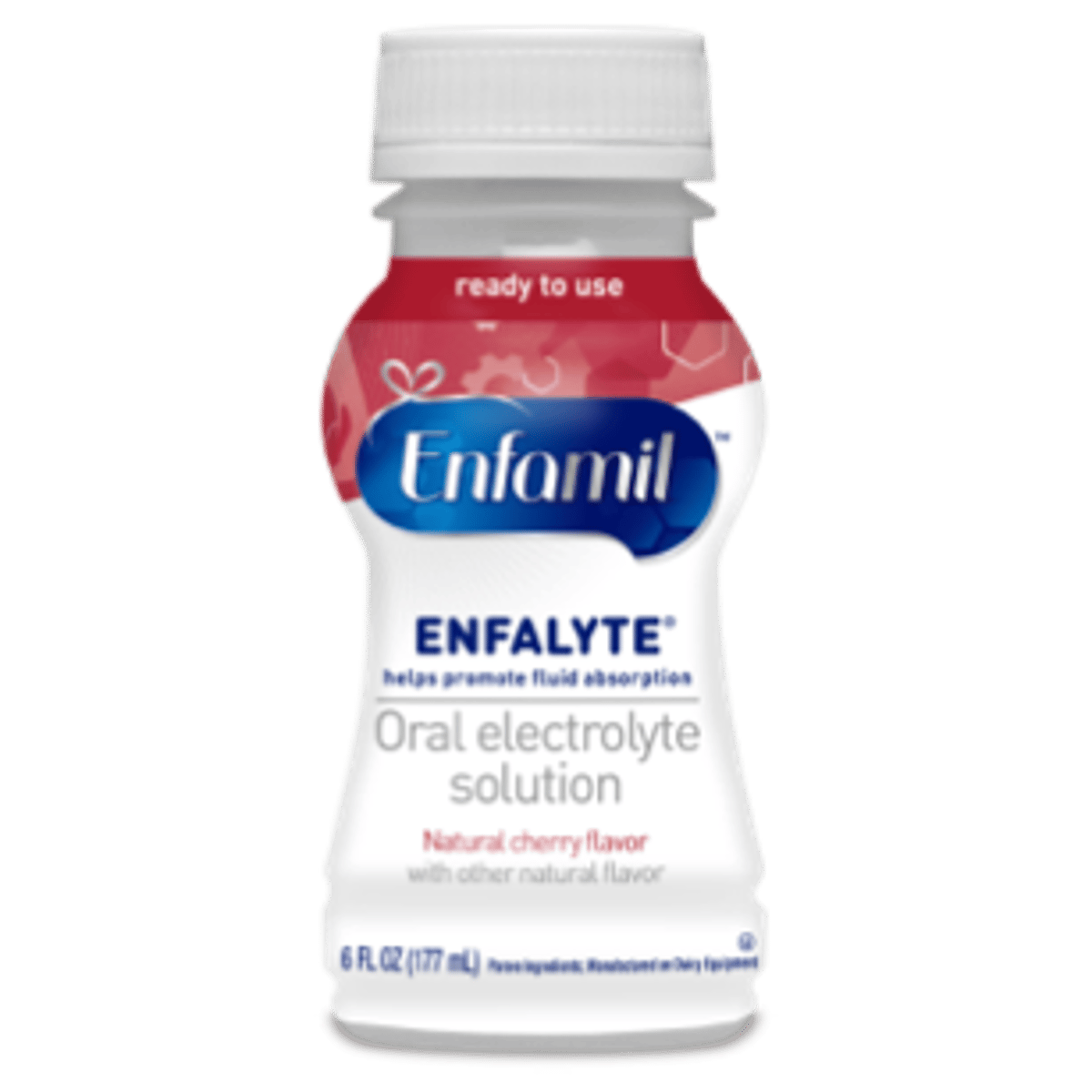 Enfamil Enfalyte oral electrolyte solution bottle, 6 fl oz, with red and white label for infant rehydration