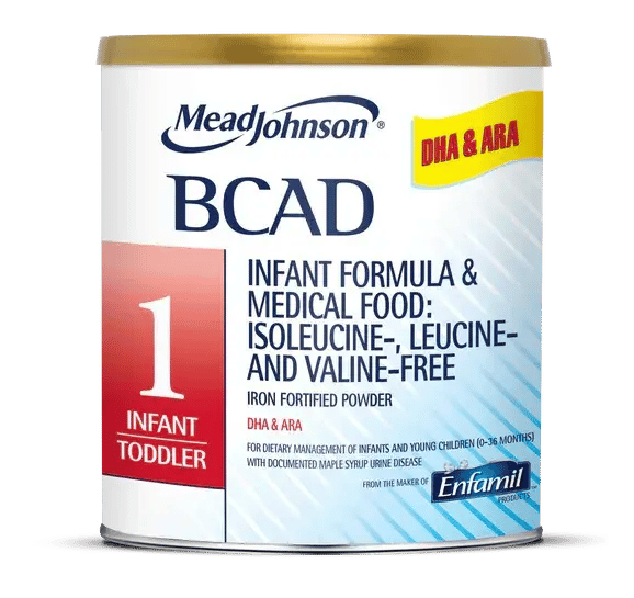 MeadJohnson BCAD 1 infant formula canister for dietary management of maple syrup urine disease, iron fortified powder with DHA & ARA