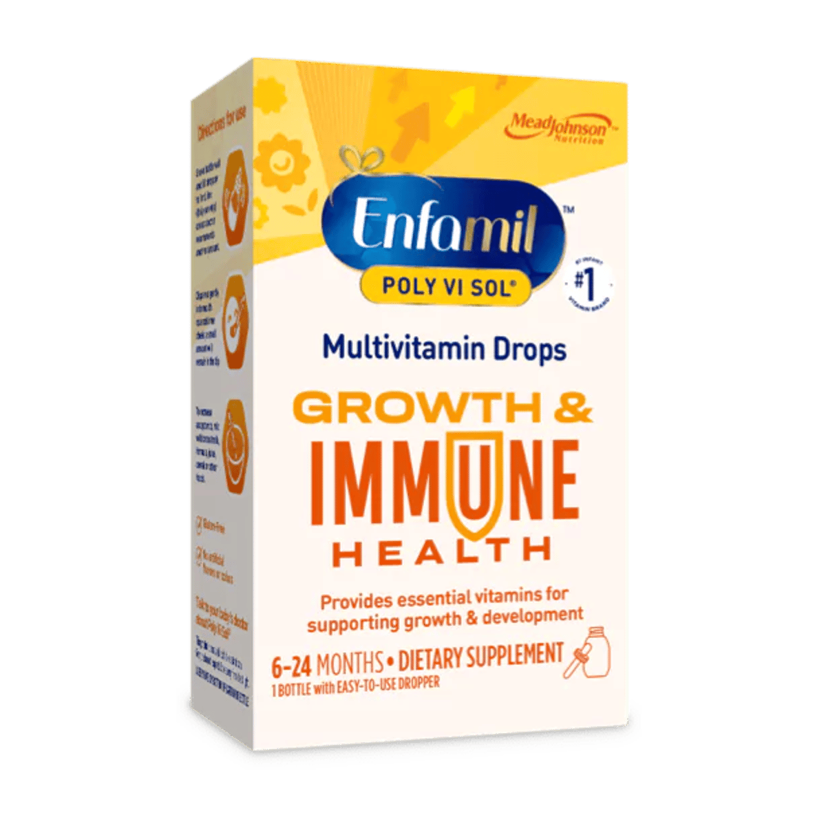Enfamil Poly Vi Sol multivitamin drops box for infant growth and immune health, ages 6-24 months