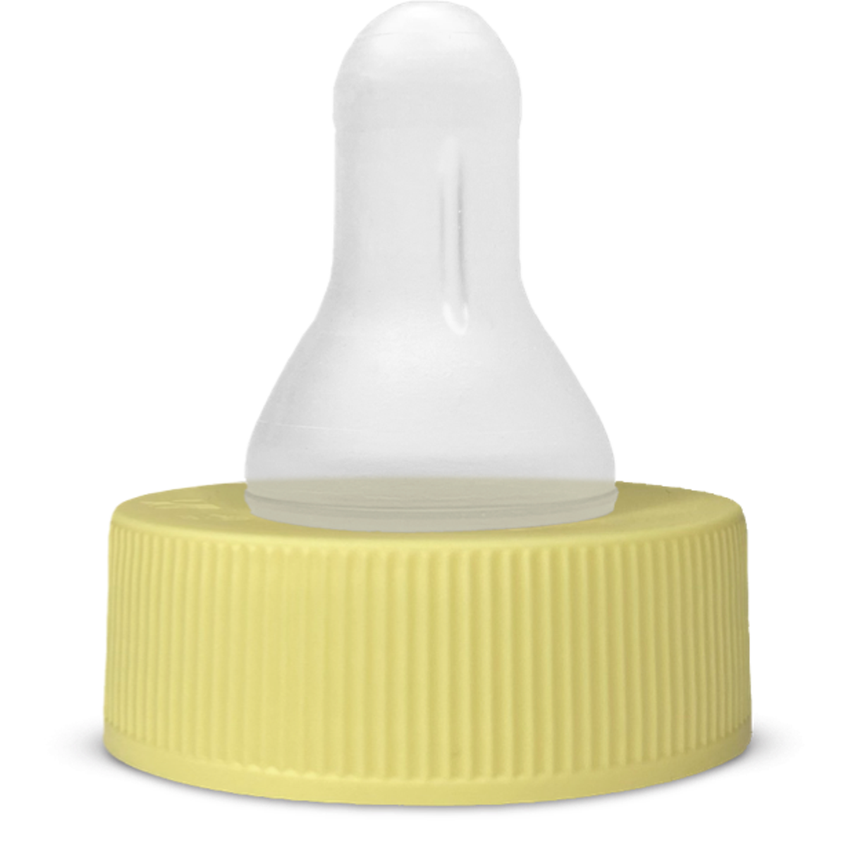 Yellow ribbed bottle cap with clear silicone nipple for baby bottles