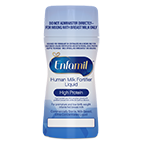 Enfamil Human Milk Fortifier liquid high protein formula bottle in blue and white packaging