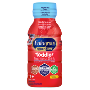 Enfagrow NeuroPro Toddler Nutritional Drink bottle in red packaging, 8oz size, designed for children 1+ years old