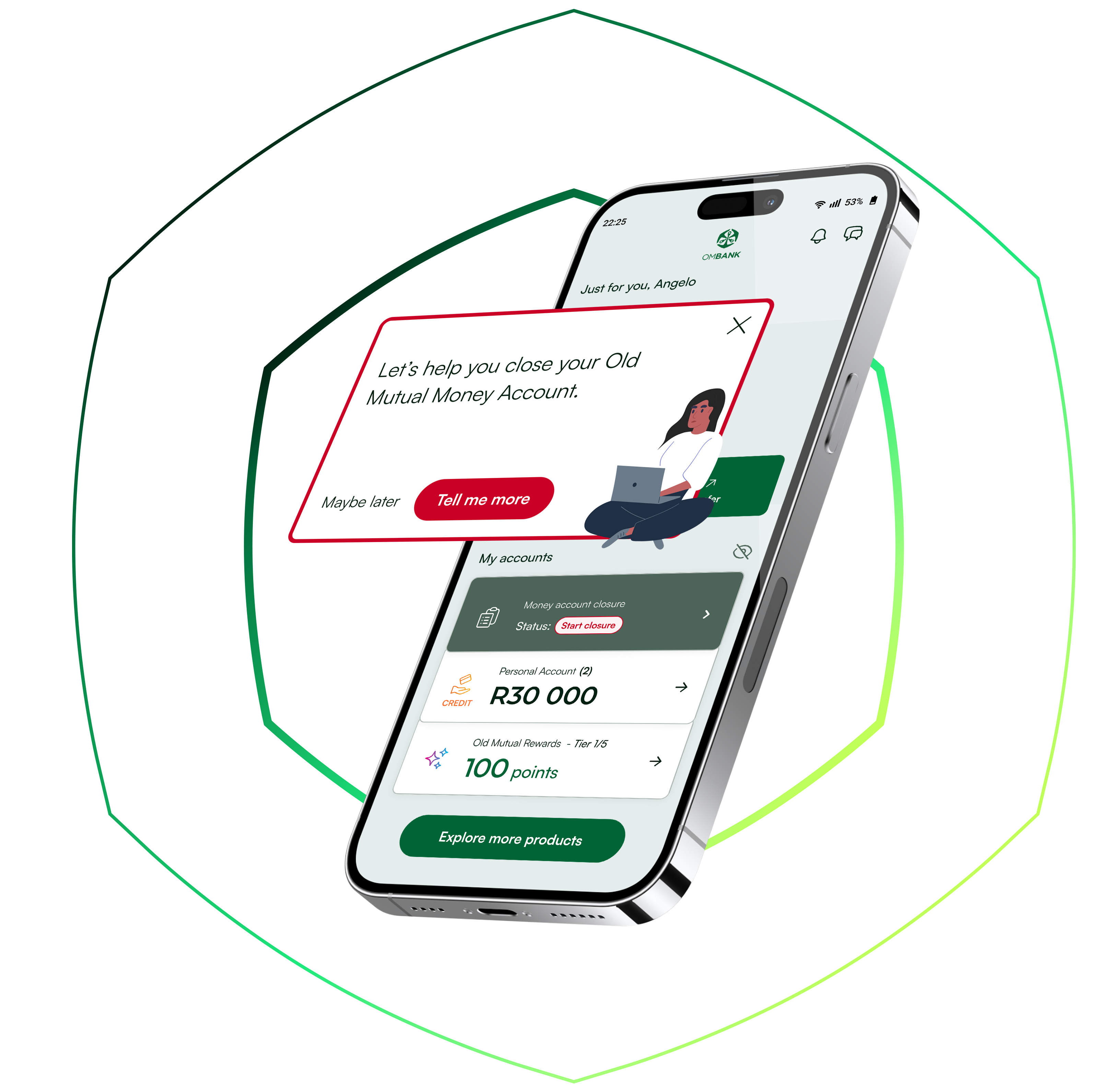 Mobile device with features shown on banking app Mobile device with features shown on banking app