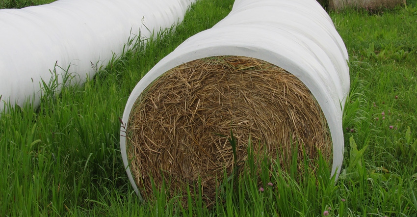 closeup of wrapped bales of hay