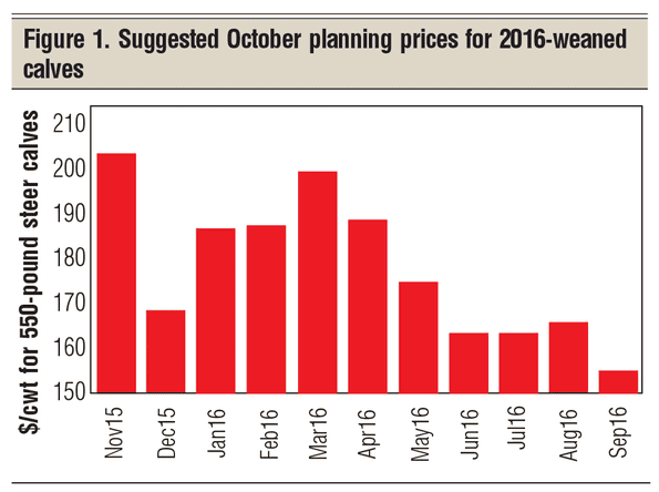 October planning prices for 2016-weaned calves