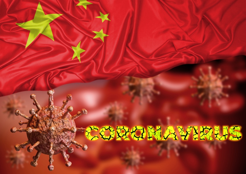 coronavirus written on flag of China coronavirus written on flag of China