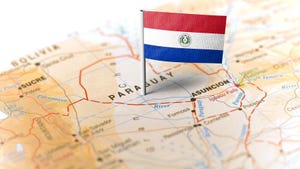 Map of Paraguay with Paraguay flag pin