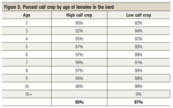 percent calf crop by age female