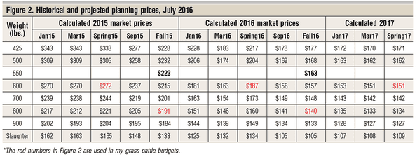 historical and projected calf marketing prices