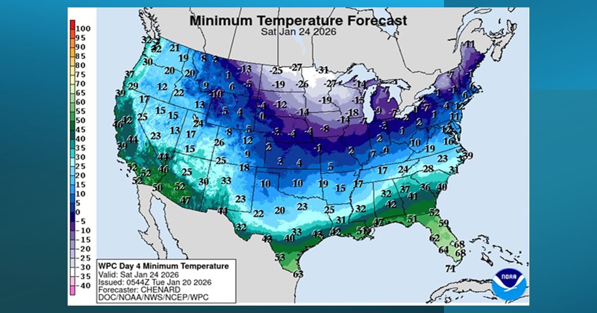 Widespread cold wave to strike eastern half of U.S.