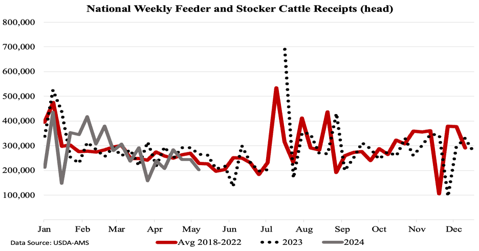 2024 National feeder and stocker receipts down 6 percent from 2023