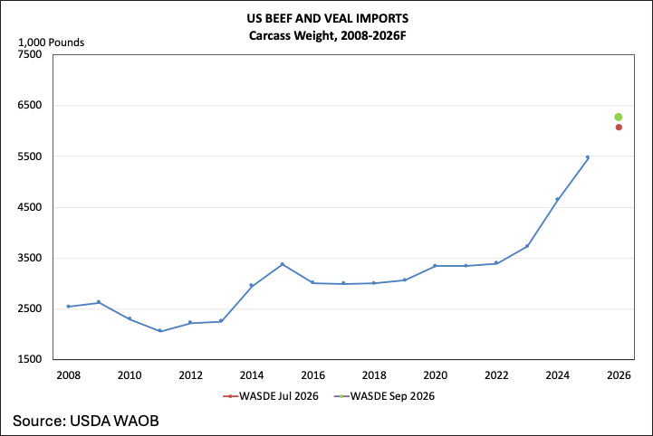 How much additional beef actually entered the U.S. in September?