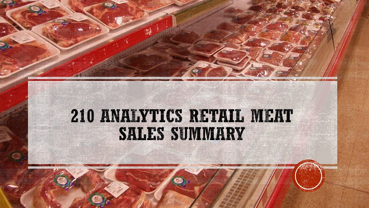 210 Analytics Retail Meat Summary 제목이 오버레이된 식료품점의 육류