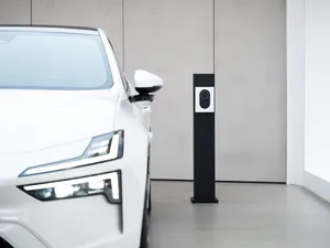 A polestar vehicle parked beside a zaptec charger A polestar vehicle parked beside a zaptec charger
