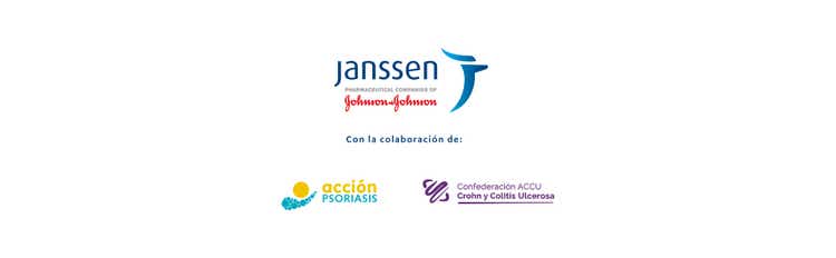 Logos de Janssen, Acción Psoriasis y Confederación ACCU Crohn y Colitis Ulcerosa