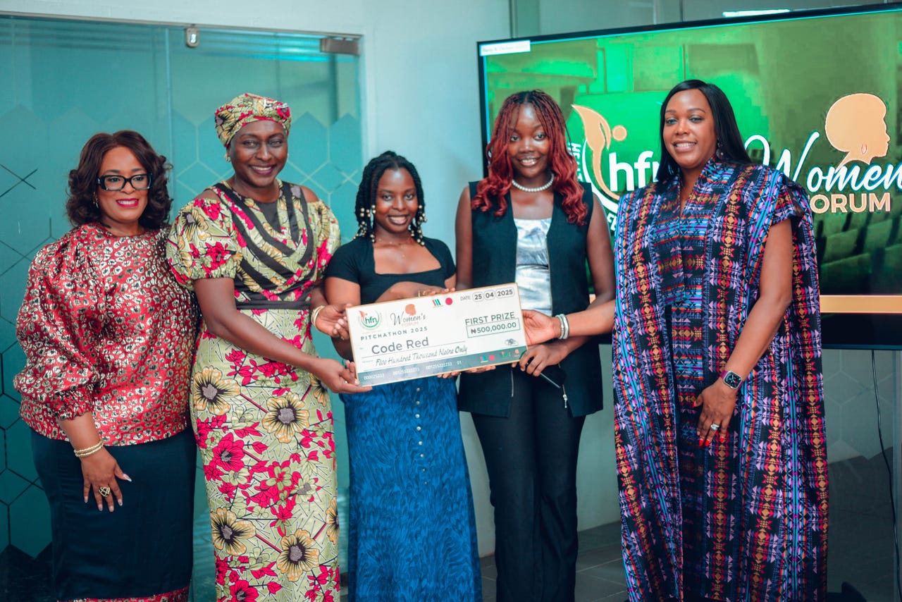 Orji Anita receives the first-place prize at the HFN Women’s Forum 2025 Pitchathon Orji Anita receives the first-place prize at the HFN Women’s Forum 2025 Pitchathon
