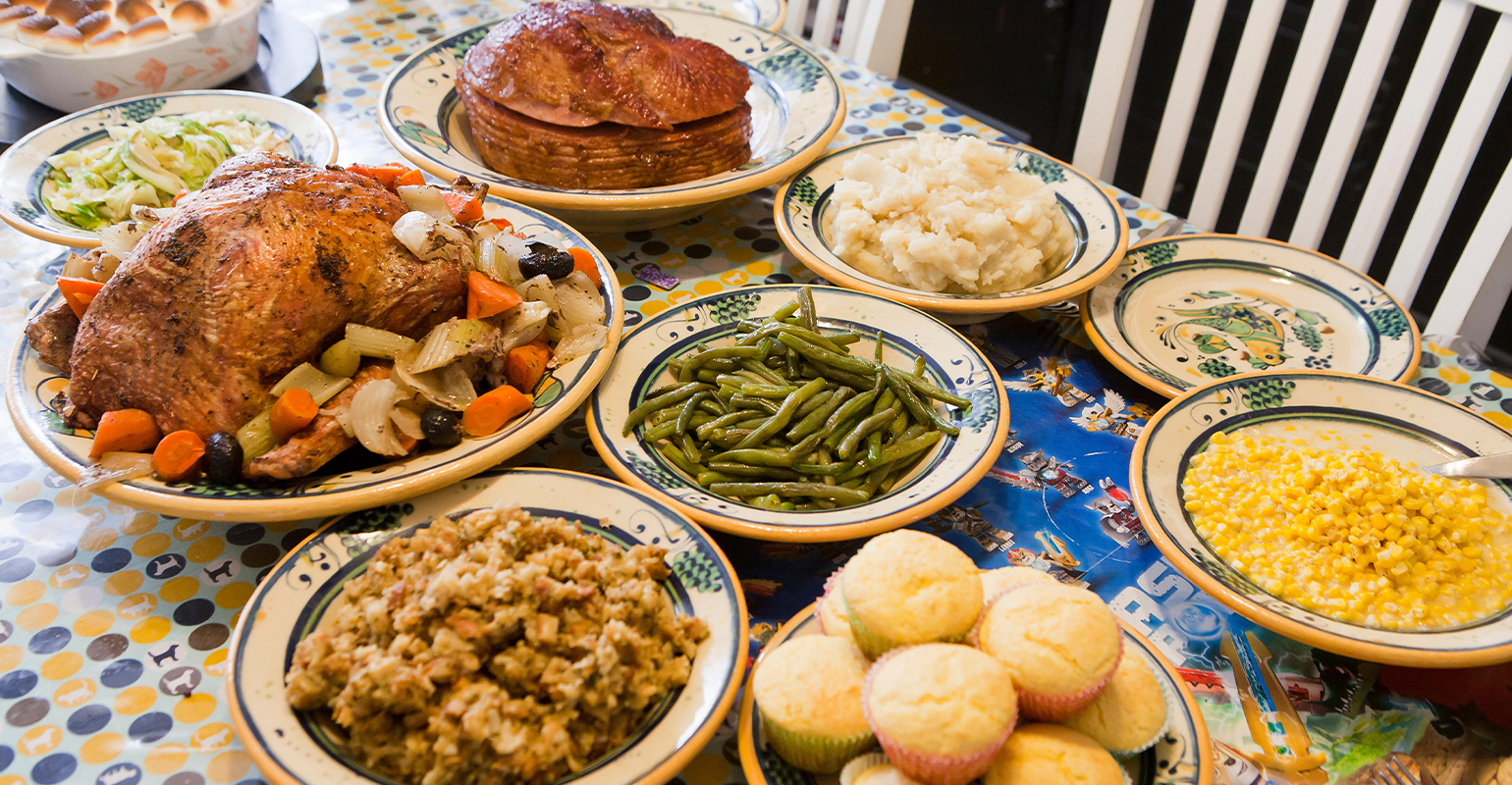 Thanksgiving dinner table setting.