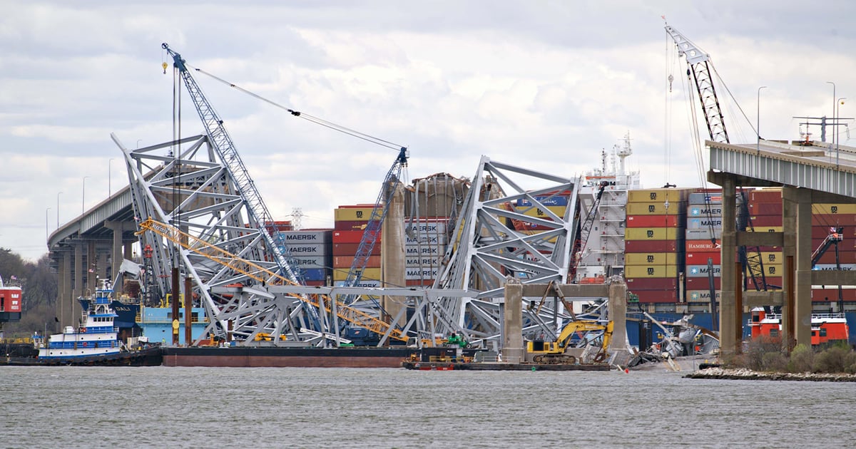 Key Bridge Debris Removal Continues, Steel Being Cut and Transferred ...