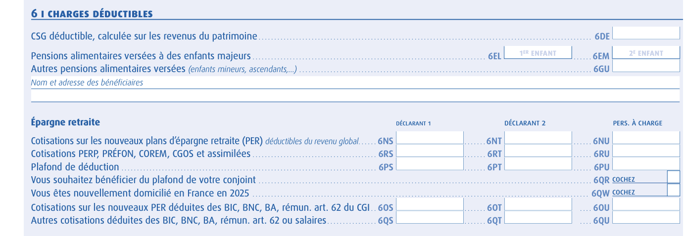 Image du formulaire numéro 2042 pour la déduction du PER