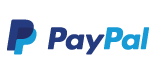PayPal logo with overlapping dark blue and light blue "P" icon followed by the word "PayPal" in bold blue gradient text.
