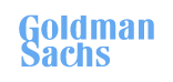 Light blue “Goldman Sachs” stacked wordmark logo in serif font.